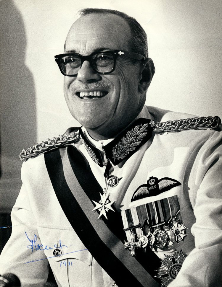 (CHINA) GOVERNOR OF HONG KONG: (CHINA) GOVERNOR OF HONG KONG DAVID CLIVE CROSBIE TRENCH (1915-88), British soldier and colonial administrator; Governor and Commander-in-Chief of Hong Kong (1964-71). S.P. "Trench, 1971" 8" x 10" b/w
