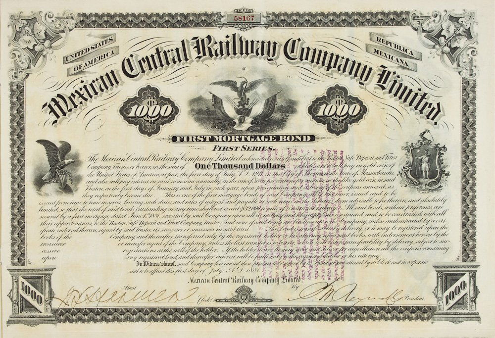 MEXICAN CENTRAL RAILWAY BOND (1 of 2)