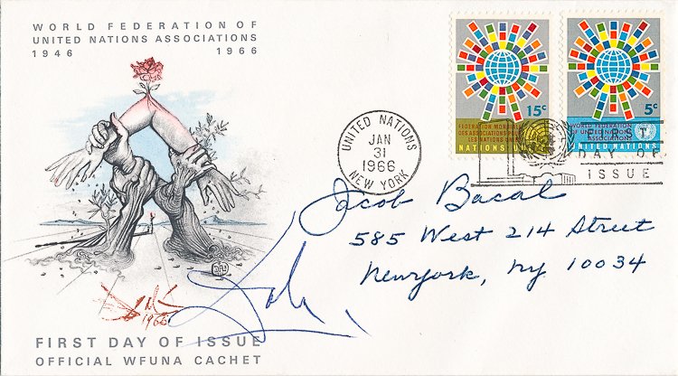 SALVADOR DALI: SALVADOR DALI (1904 - 1989) Spanish artist whose surrealistic paintings reflected his eccentric lifestyle. His works are known for their dream-like, symbolic nature. United Nations first day postal co