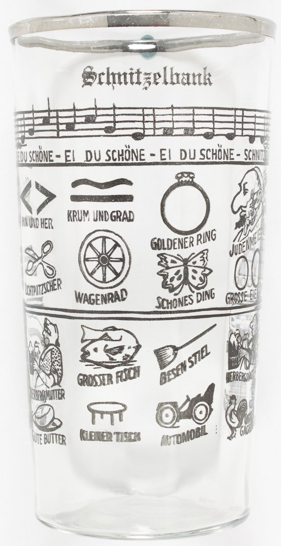 AMERICAN ANTI-SEMITIC "KITSCH": AMERICAN ANTI-SEMITIC "KITSCH" Three pieces of American anti-Semitic "kitsch", all ca. 1930-40, includes two beer glasses, about 5 1/4" tall with silver rims, bearing the title of the popular drinking
