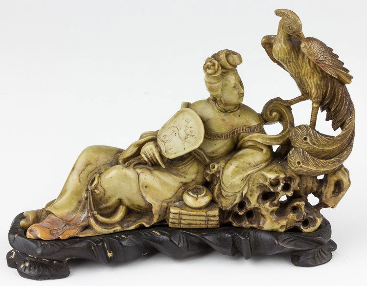 SOAPSTONE CARVING OF A RECLINING WOMAN WITH PEACOCK (1 of 2)