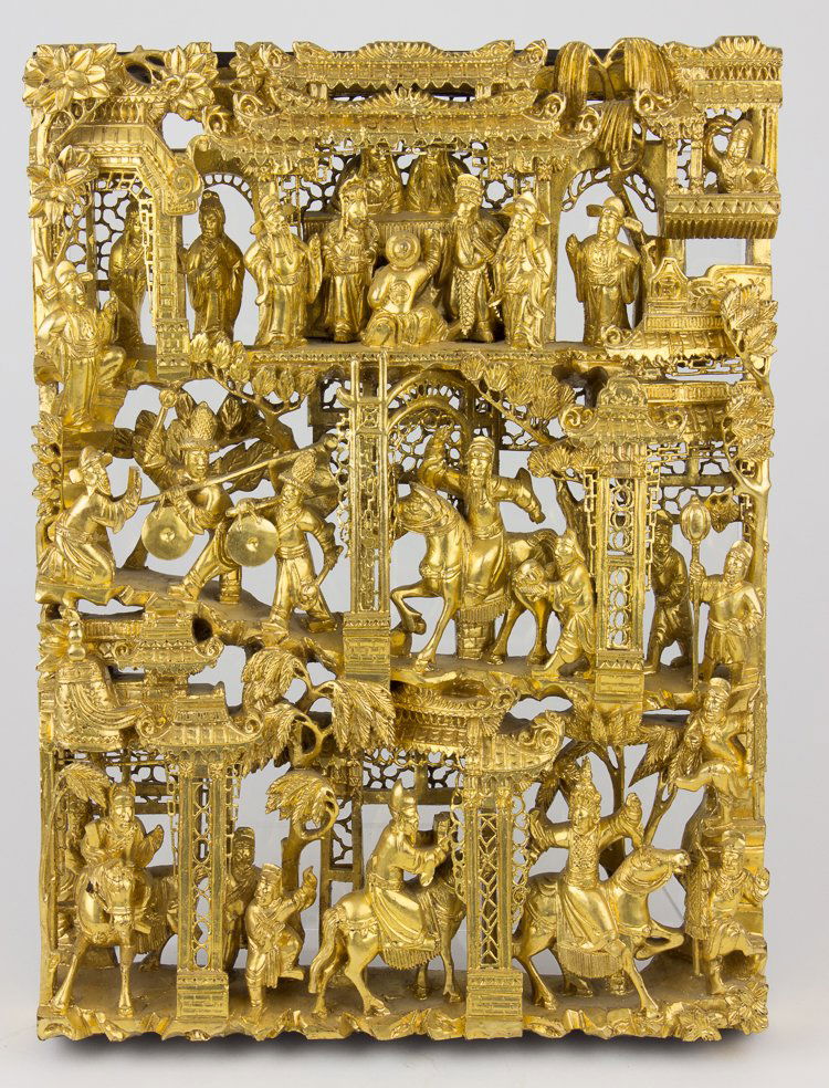 CHINESE PAINTED WOOD PLAQUE (1 of 5)