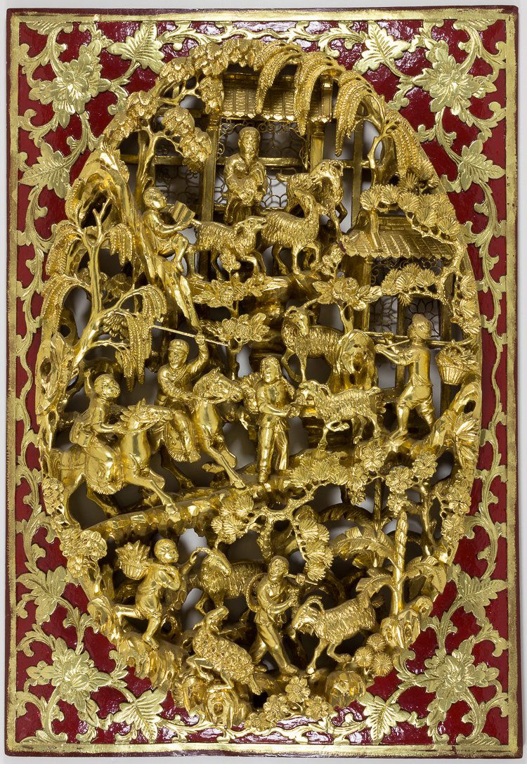 CHINESE PAINTED WOOD PLAQUE (1 of 4)