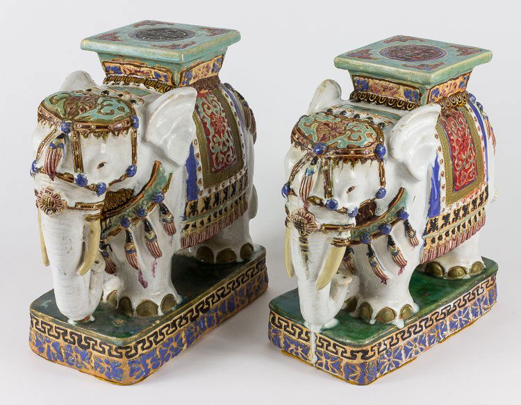 INDIAN PORCELAIN ELEPHANT TABLE STANDS (1 of 2)