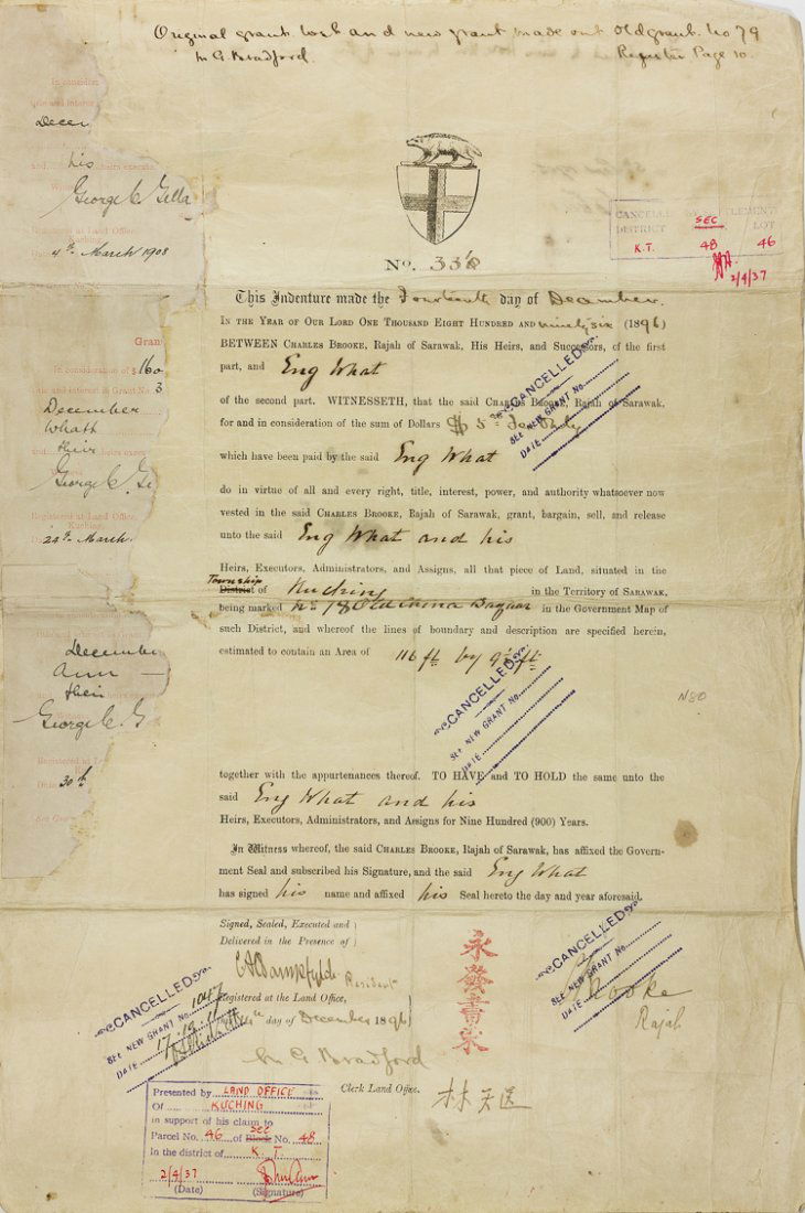 CHARLES BROOKE, RAJAH OF SARAWAK: CHARLES BROOKE, RAJAH OF SARAWAK (1829 - 1917) Head of state of Sarawak who succeeded his uncle, James Brooke as the second White Rajah. Partly-printed D.S. "C. Brooke" as rajah, 1p. sm. olio, Sarawak