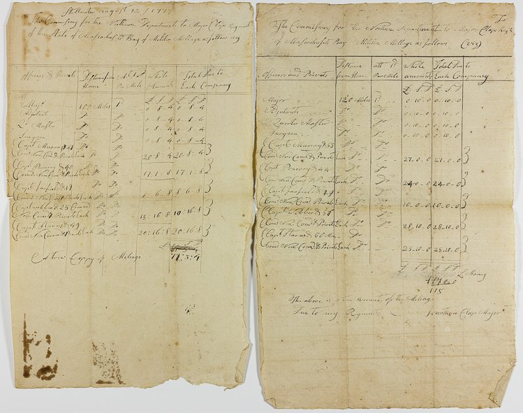 A REGIMENT IS PAID FOR RESPONDING TO BURGOYNE'S ATTACKS: A REGIMENT IS PAID FOR RESPONDING TO BURGOYNE'S ATTACKS IN NEW YORK, WEEKS BEFORE SARATOGA Important pair of manuscript documents, one signed, issued by Major JONATHAN CLAPP while serving under Gen. P