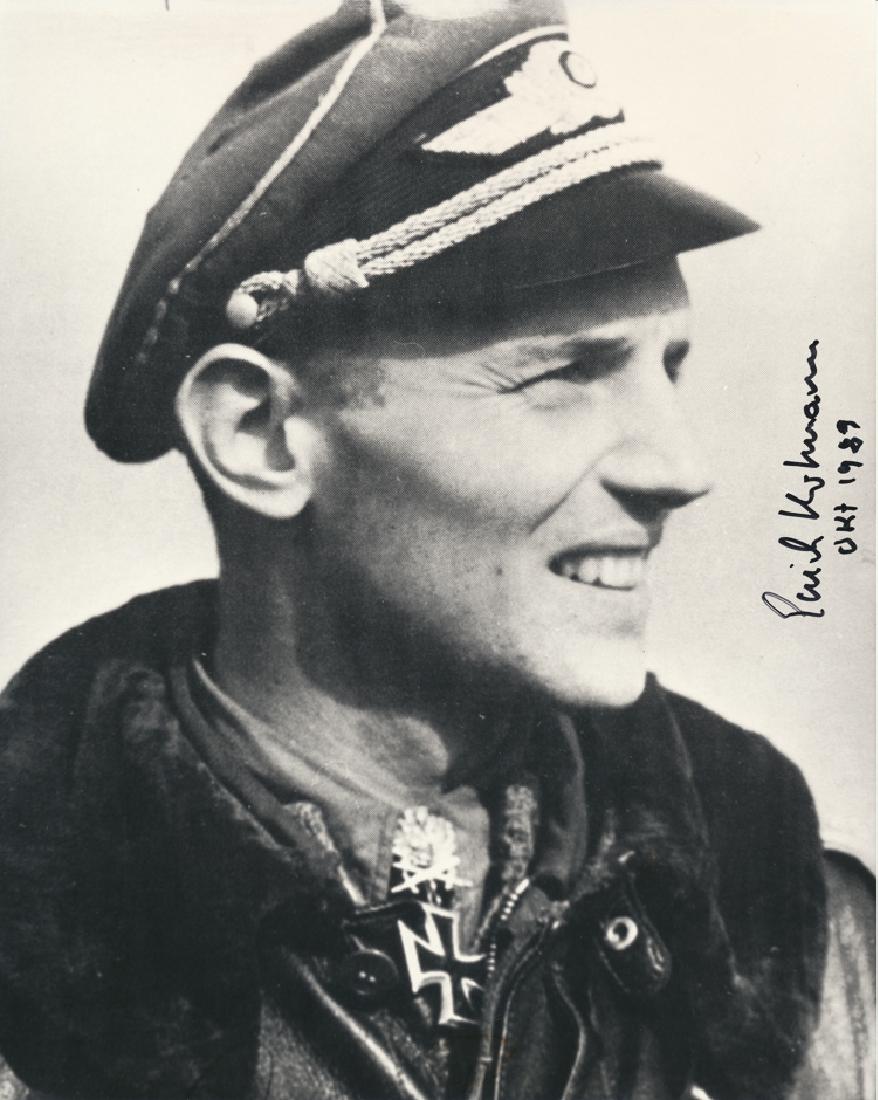 ERICH HARTMANN: ERICH HARTMANN (1922 - 1993) German ace, the top ace of all time, with 352 aerial kills during which he never lost a wing man. Captured and held by the Soviets for ten years. S.P. 8" x 10" b/w, a ches