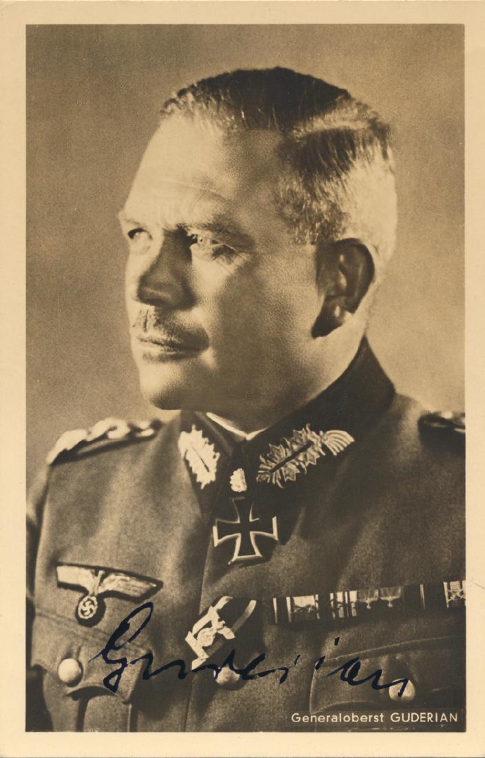 HEINZ GUDERIAN: HEINZ GUDERIAN (d. 1953) German general and Hitler's Army Chief of Staff, the inventor of the "blitzkrieg" who commanded panzers in the Poland and France, and the Russian campaign. S.P., 3 1/2" x 5 1/