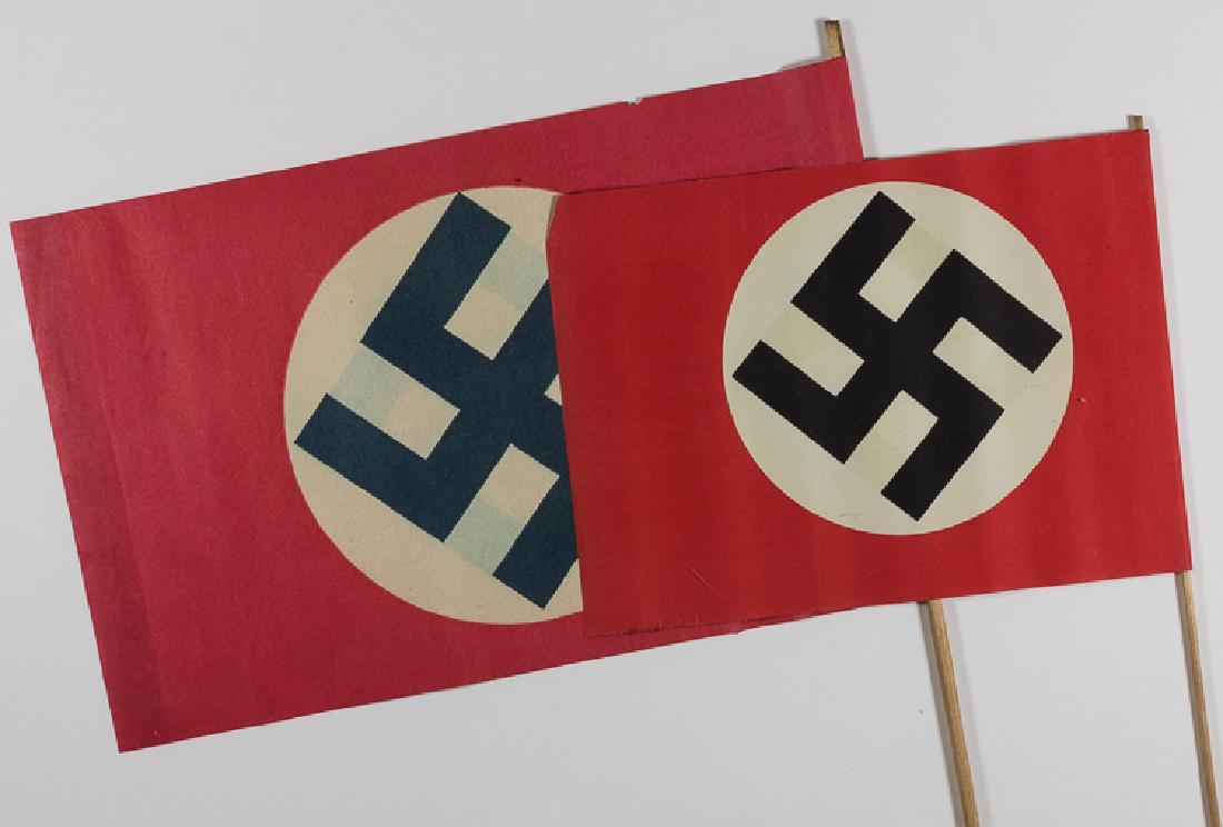 GERMAN PAPER FLAGS: GERMAN PAPER FLAGS Good group of four paper flags, each measuring between 9" x 6 1/2" and 12" x 8", with two depicting the black-white-red tricolor of Imperial Germany, and the remaining two featuring