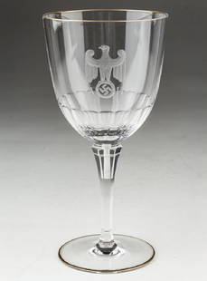 ADOLF HITLER WINE GLASS CAPTURED BY THE 506TH P.I.R.: ADOLF HITLER WINE GLASS CAPTURED BY THE 506TH P.I.R. Especially rare wine glass from a set of Adolf Hitler's formal crystal tableware, this example captured at Berchtesgaden by Col. Robert Strayer, th