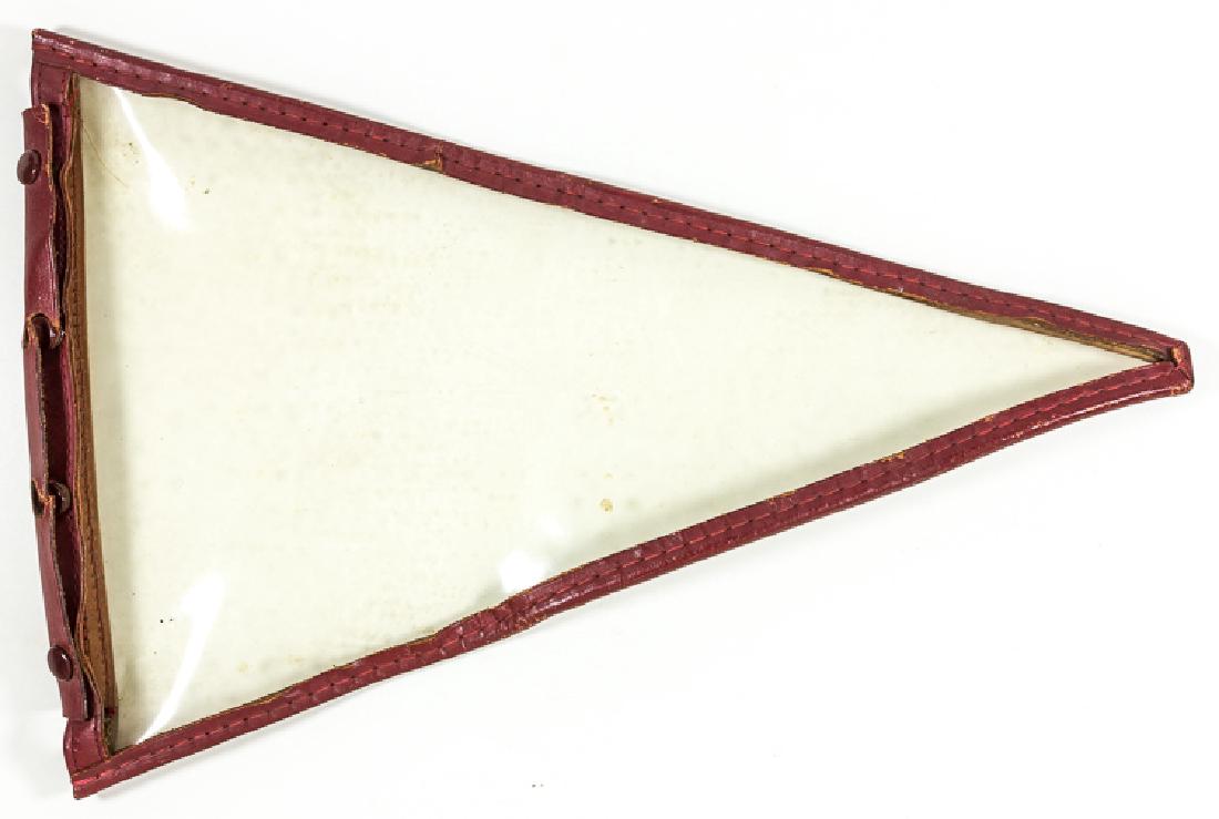 GERMAN CAR FLAG HOLDER: GERMAN CAR FLAG HOLDER Celluloid car flag holder with burgundy leather trim, 16" x 10 ½". A leather flap with four snaps remains, but one celluloid side of this case is lost, so this item would be be