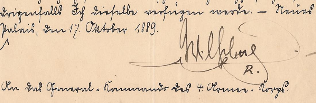 WILHELM II: WILHELM II (1859 - 1941) "Kaiser Wilhelm", Emperor of Germany and King of Prussia, a socially progressive ruler whose reign ended with Germany's defeat in World War I. Bold signature cut from a manusc