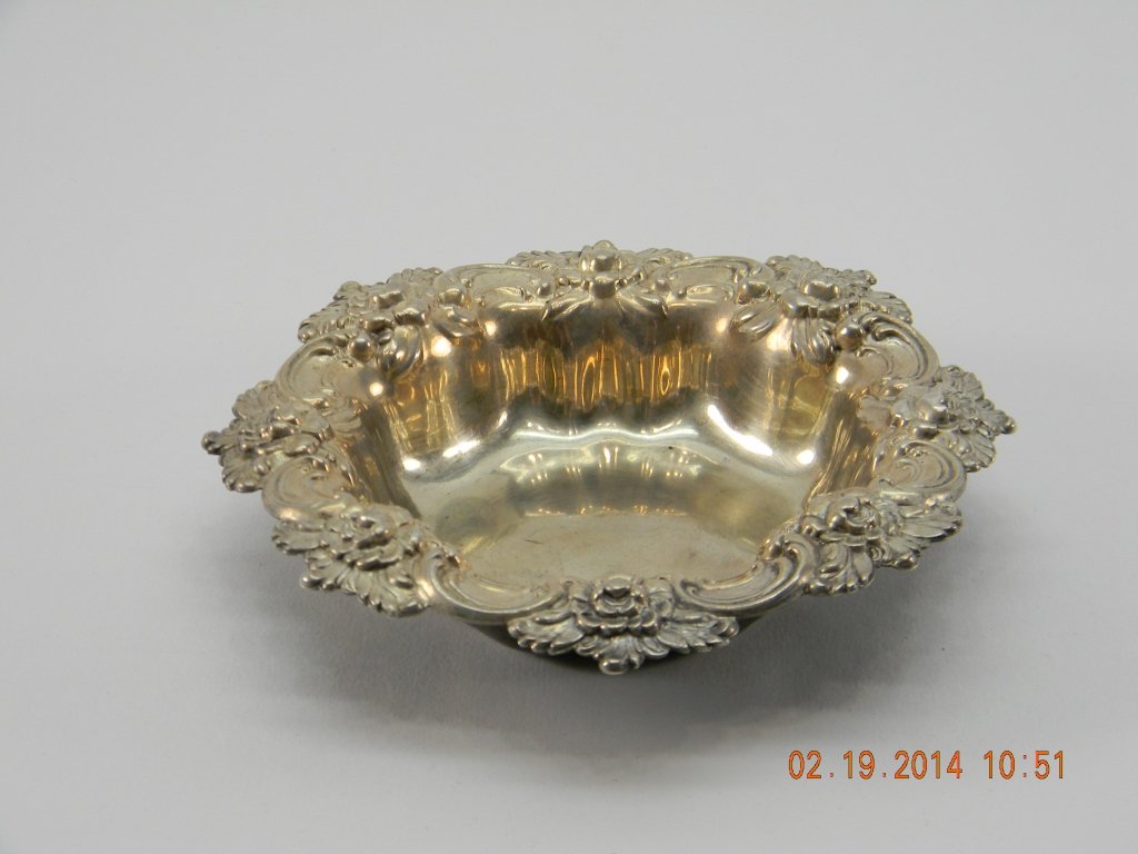 Whiting Sterling Silver Bowl With Floral Design: Frank M. Whiting and Company sterling bowl. 5'' diameter. 93.3 grams