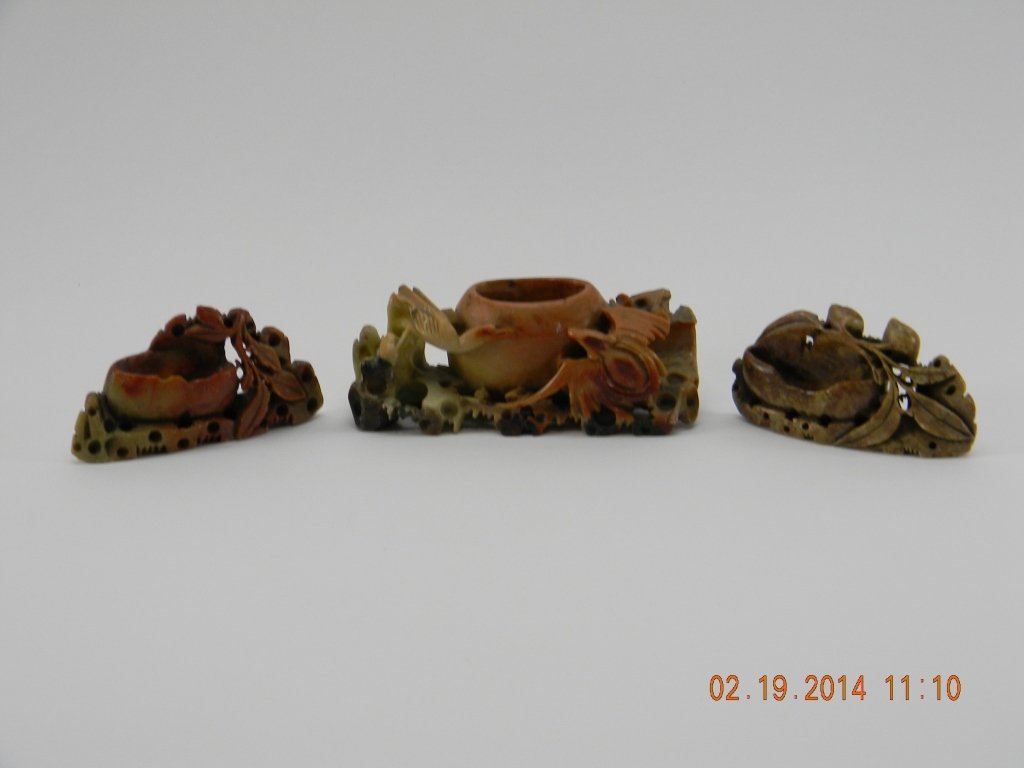 Lot of Asian Carved Soapstone Vases: Decorative Asian soapstone "mini" vases. Approximately 2'' tall.