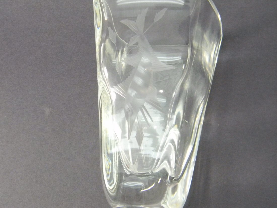 Etched Clear Glass Vase with Marlin/Sail Fish: Beer glass with marlin or sail fish cut into front of glass. Approximately 6.5'' tall