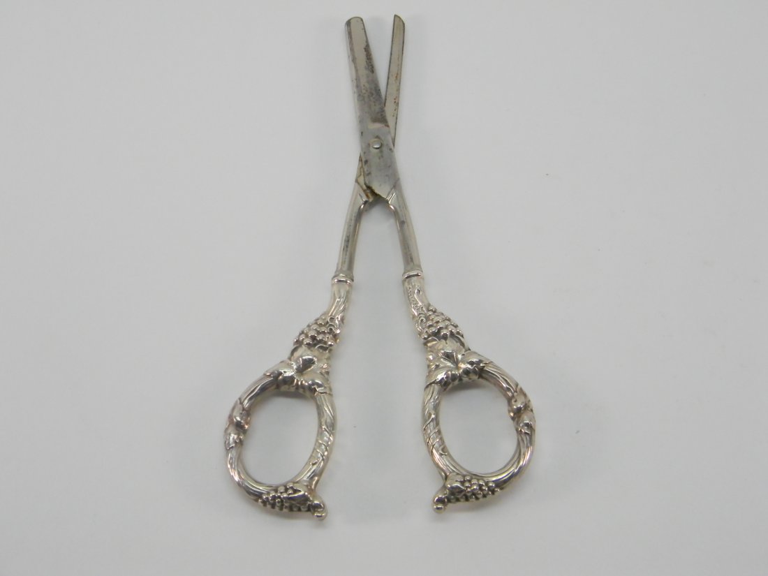 Decorative Grape Sterling Silver Scissors: Decorative Sterling Silver Scissors. Approximately 7'' long.
