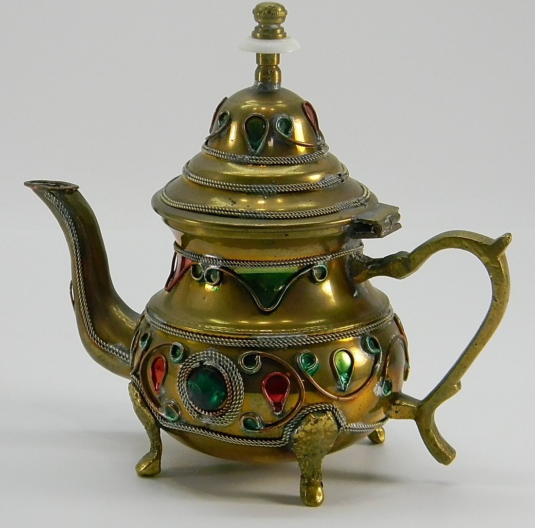 Jeweled Brass Tea Pot Margana: Approx. 6.5'' h.