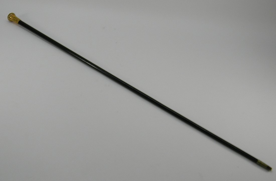 Antique Ebony Gold Filled Handle Dress Cane: 19th C. Gold filled Cane/walking stick monogrammed on top. Approx. 36'' tall. Gold filled or gold not tested.