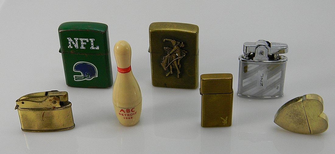 Lot of Vintage Football, Horse, Bowling Lighters: Lot of 7 Vintage Lighters. Playboy, heart.