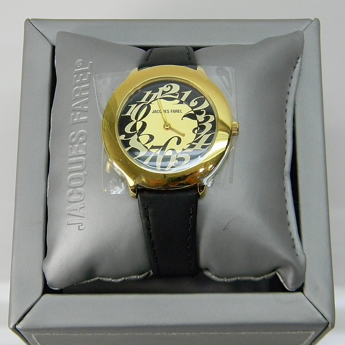 Jacques Farel Fun2222 Fashion Ladies Watch: Jacques Farel Fun2222 Fashion Ladies Watch. Black Leather Band, quartz; water Resistance. New In Box.