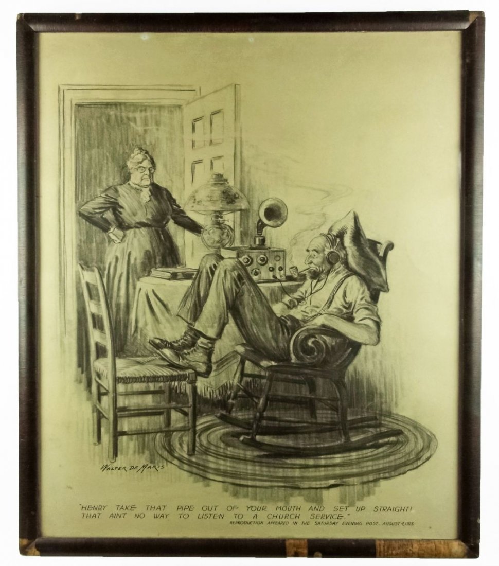 Walter de Maris Saturday Evening Post Illustration 1923: American illustrator Walter de Maris did this original cartoon for the August 4th, 1923 Saturday Evening Post.Graphite and pen and ink on Illustration board. Sight Height 22 1/4 Inches (56.5 cm) Sight