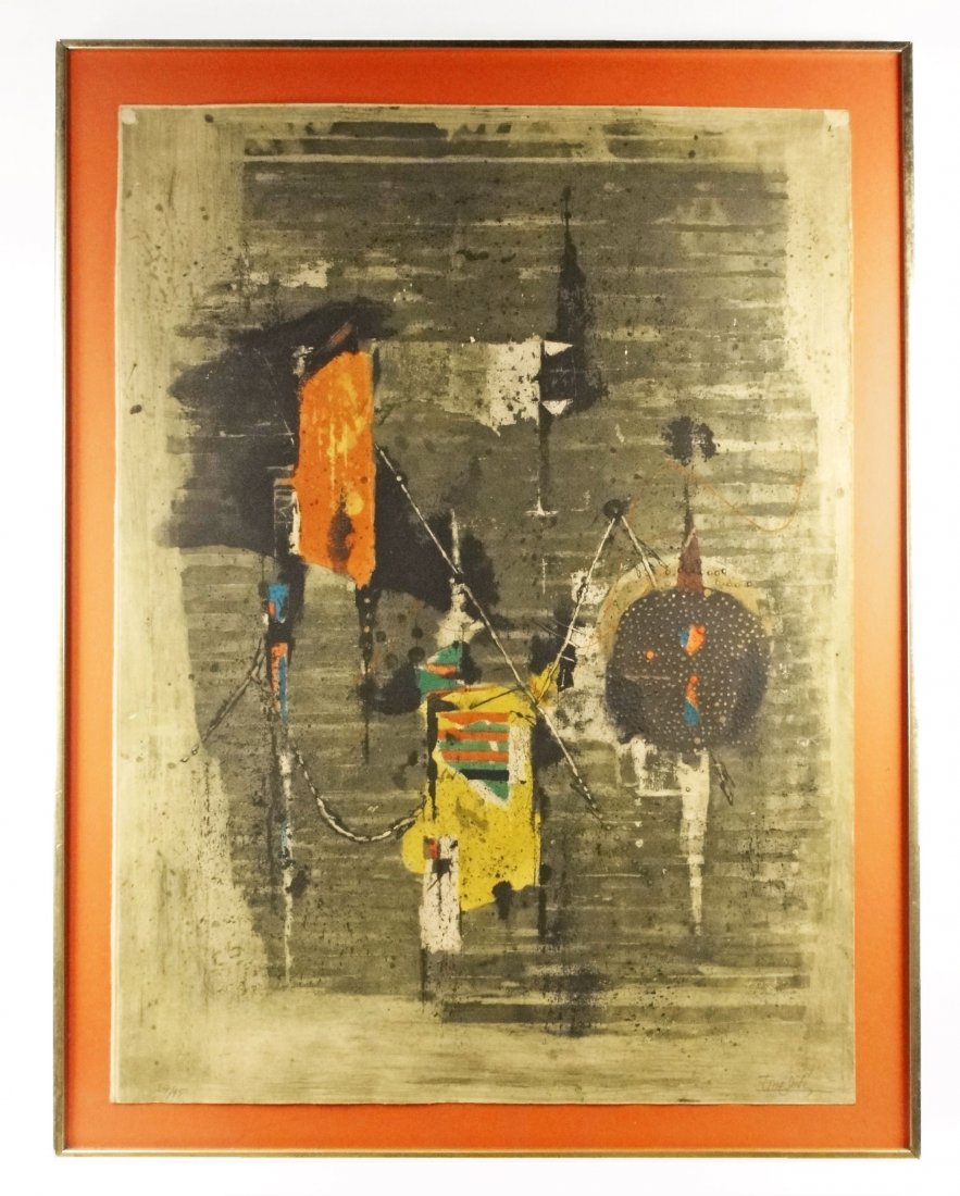 Johnny Friedlaender Abstract Etching 27/95 Fritz: Abstract mid century modern etching, pencil signed lower right and numbered 27/55 lower left. Sight Height 30 5/8 Inches (77.8 cm) Sight Width 22 5/8 Inches (57.5 cm) Frame Height 34 3/8 Inches (87.3 