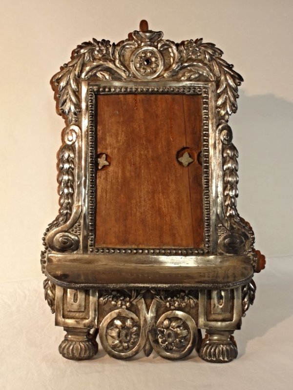 1820's Mexico City Silver Shrine Gumersindo De Canas: Rare, early 19th century Mexican silver shrine or frame of rare form, bearing the hallmarks of Gumersindo de Cañas silversmith and the assayer's mark of Jose Joaquin Davila, Mexico City from 1819-182