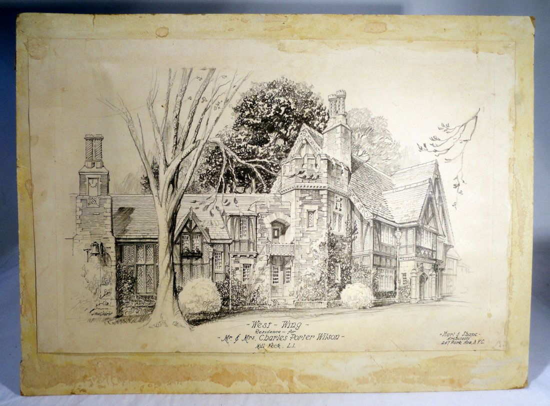 Pen Ink "Chimneys" Mill Neck Charles Porter Wilson Home