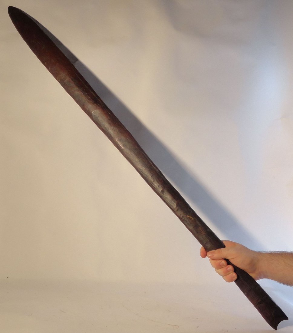 19th Century Oceanic or Aboriginal War or Dance Club: Unusual 19th century carved club, with oblong handle and grip this weapon was probably used as a slashing club or blade like instrument, we are unsure of the origins of the club but it could be Oceani