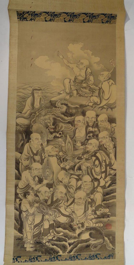 Japanese Scroll Painting Lohan Arhats Buddhists (1 of 10)