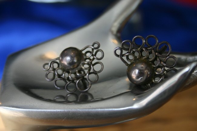 William Spratling Taxco Mexico Lace Moon Earrings: Fully Marked 1" X 3/4" Weight 8.7 grams