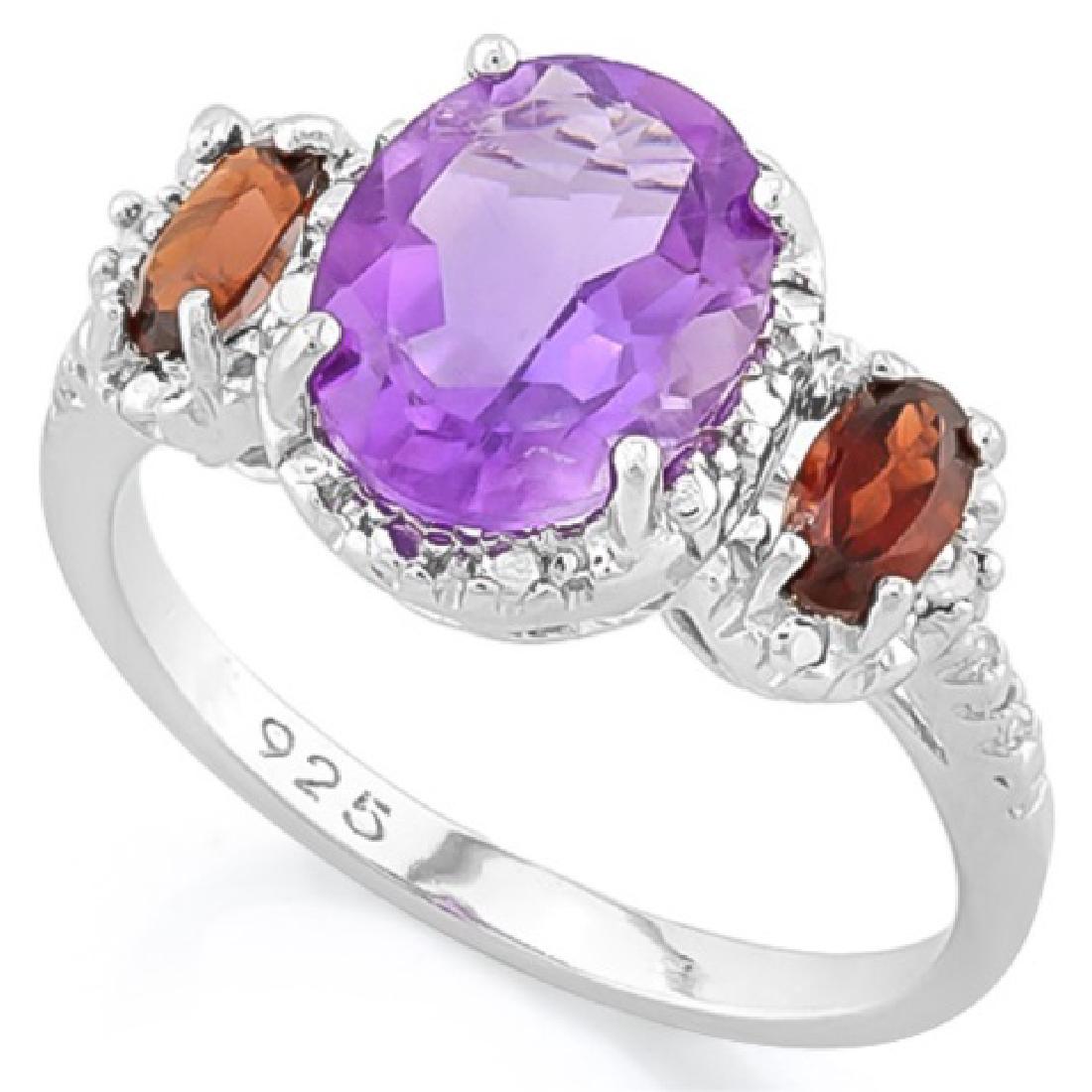 BEAUTIFUL 2CT AMETHYST/GARNET/DIAMOND RING (1 of 1)