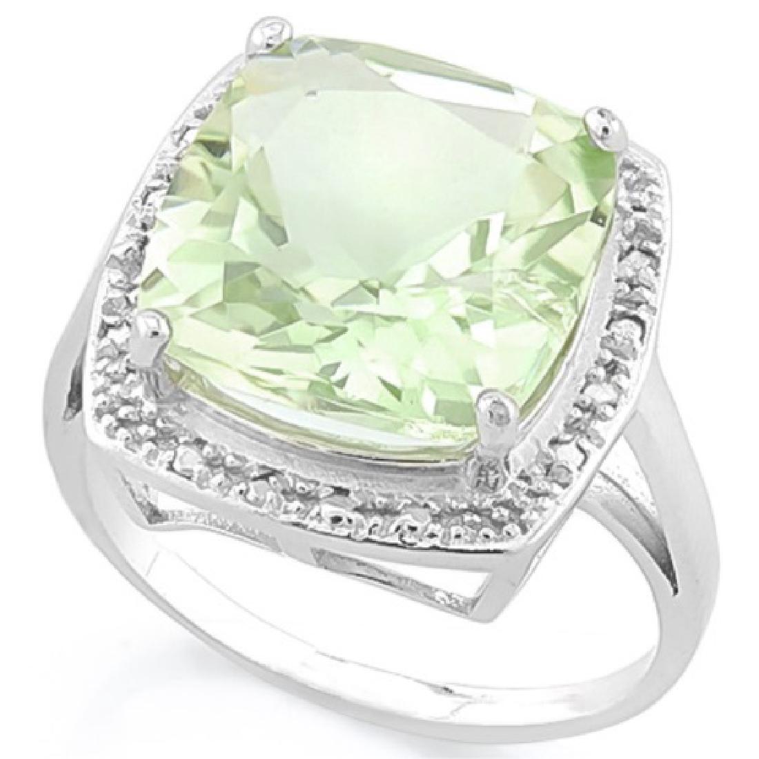 ELEGANT 5CT FACETED GREEN AMETHYST CUSHION CUT RIG (1 of 1)