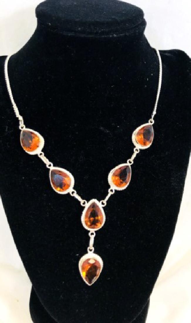 STERLING SILVER 42CT BRANDY TOPAZ PEAR CUT NECKLAE (1 of 1)