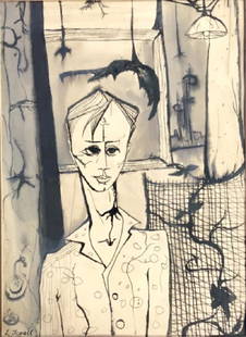 LASAR SEGALL MIXERD MEDIA ON PAPER V$3,300: LASAR SEGALL MIXERD MEDIA ON PAPER V$3,300 /Signed "L. Segall” in the bottom/22 inches high and 18 inches wide including the frame. The composition is roughly 15.5 inches high and 11 inches wide./ne