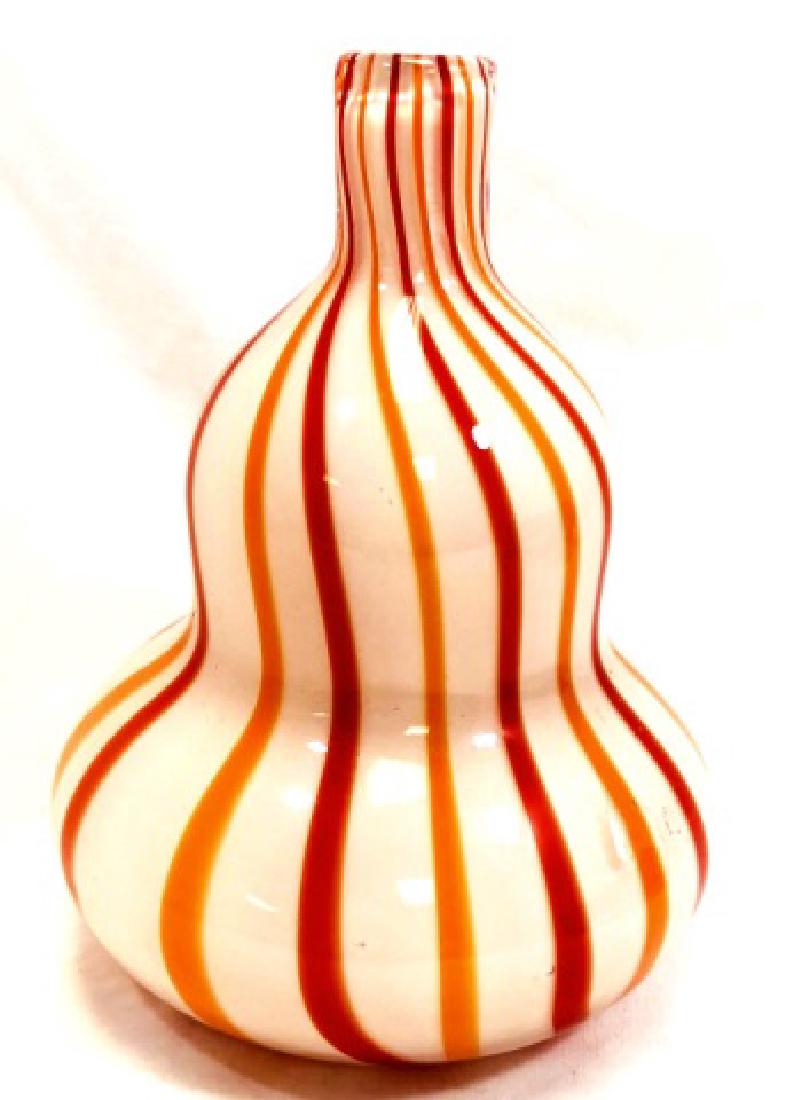 UNIQUE SIGNED MURANO ORANGE STRIPE VASE (1 of 1)