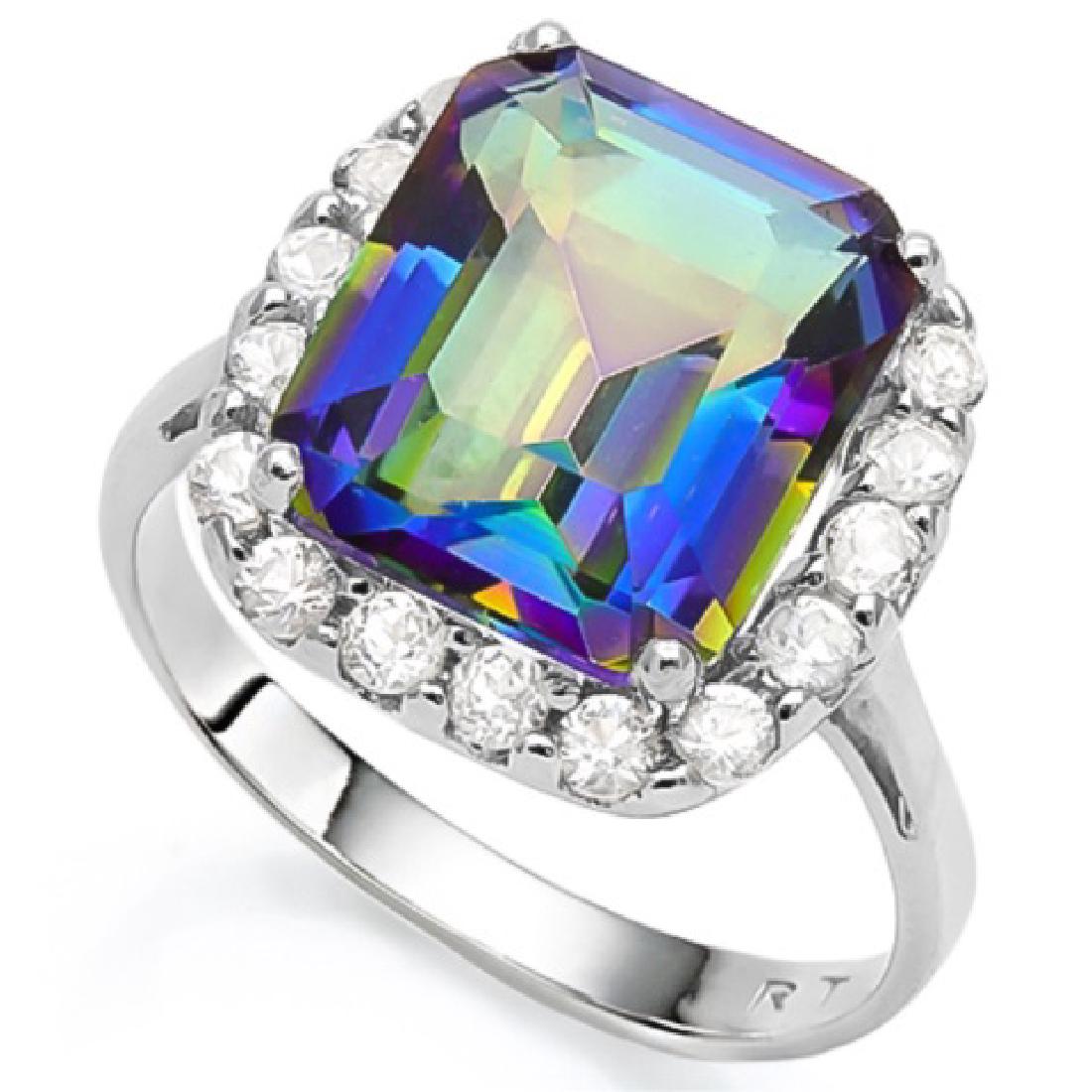 GORGEOUS 4CT OCEAN TOPAZ/WHITE TOPAZ GEM RING (1 of 1)