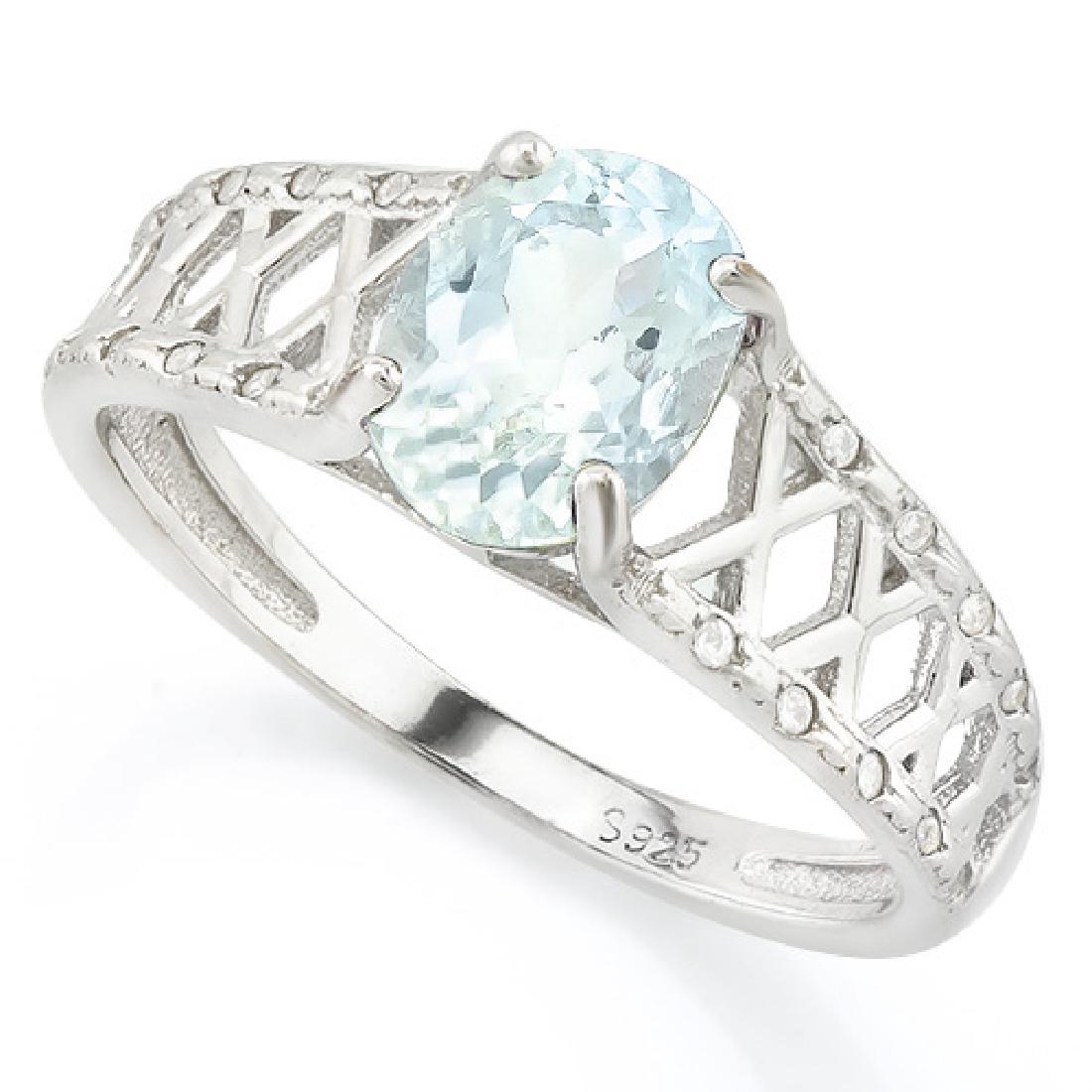 FACETED OVAL CUT 1CT AQUAMARINE SOLITAIRE RING (1 of 1)