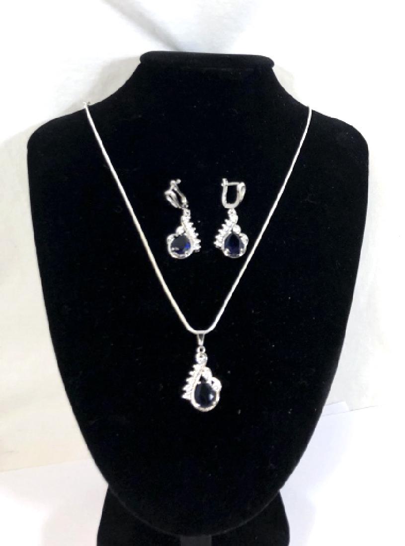 GORGEOUS BLUE/WHITE SAPPHIRE STERLING NECKLACE SET (1 of 1)