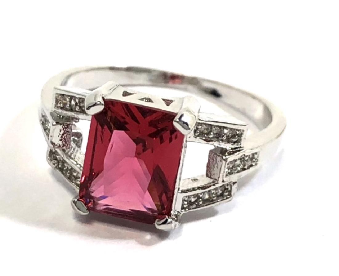 FANCY RASPBERRY GARNET BAGUETTE 3CT STERLING RING (1 of 1)