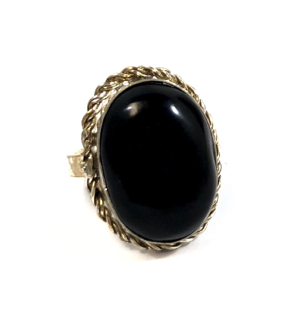 AMAZING 17CT OVAL BLACK ONYX DECO RING: STERLING SILVER SIZE 8/AMAZING 17CT OVAL BLACK ONYX DECO RING