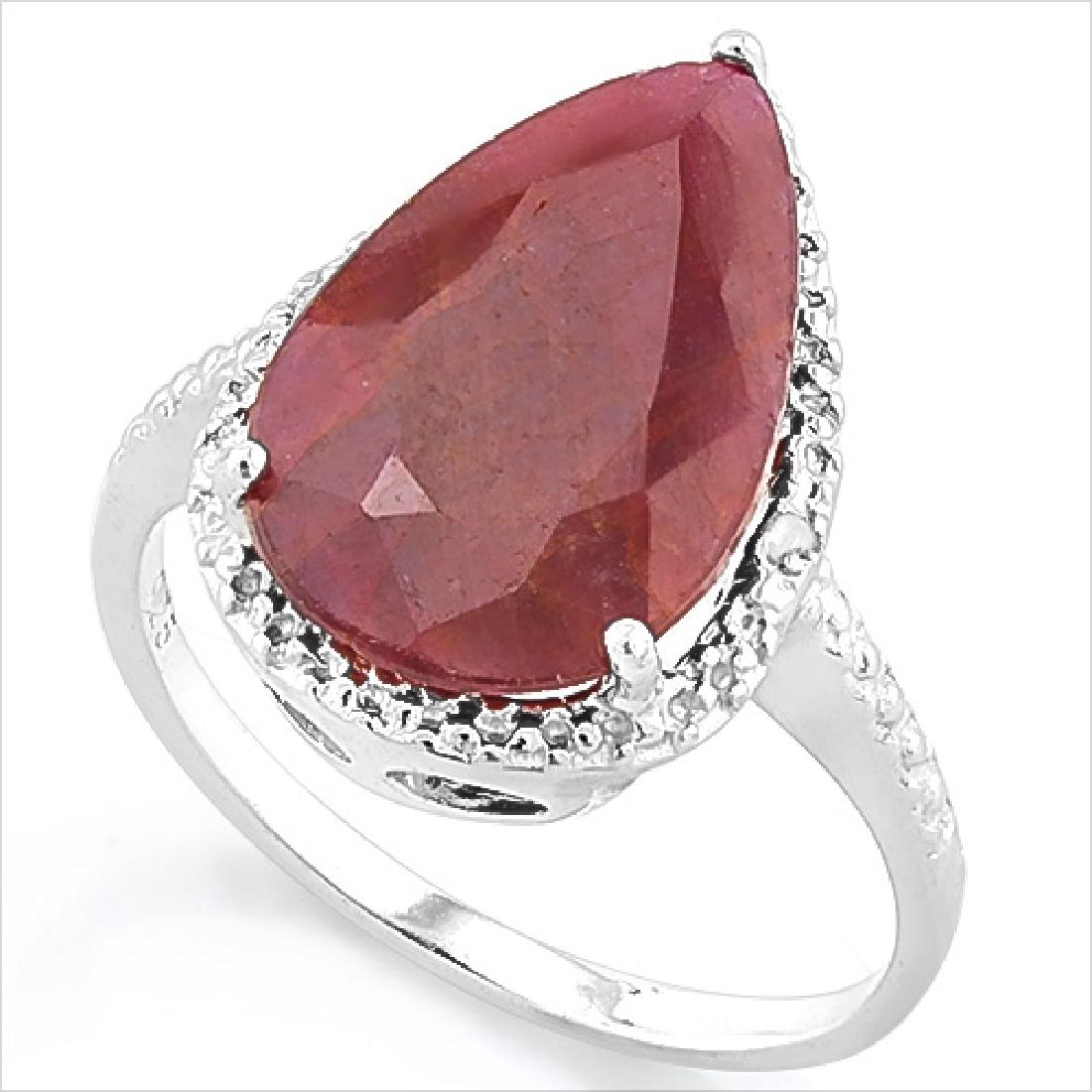 HUGE 6CT PEAR CUT GIANT RUBY/DIAMOND STERLING RING (1 of 1)