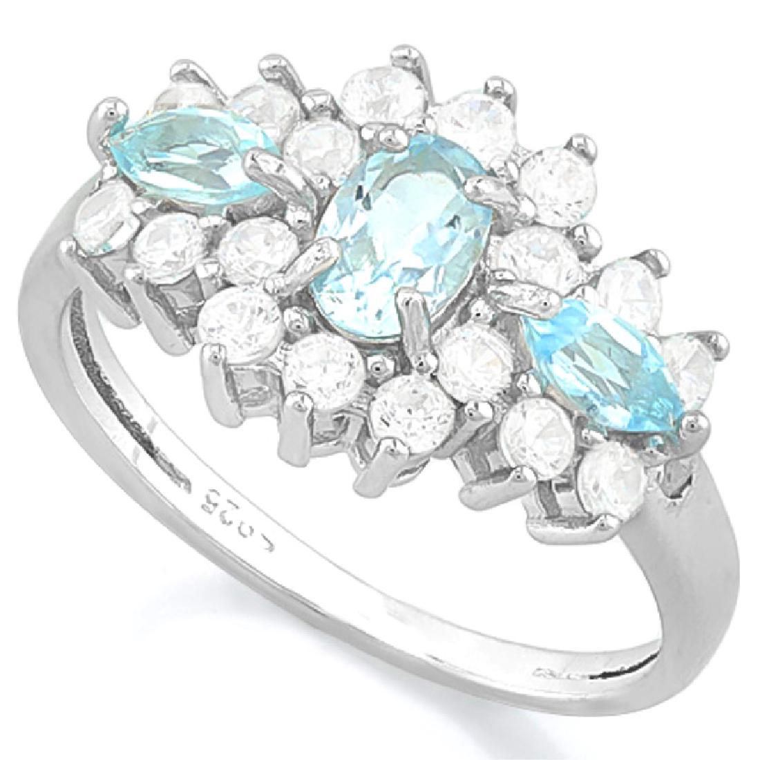AQUAMARINE/WHITE TOPAZ ART DECO STERLING RING (1 of 1)