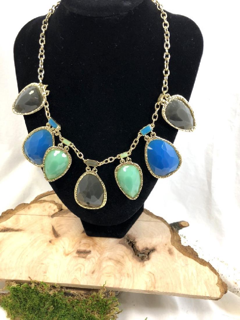 LADIES UNIQUE MULTI GEMSTONE GOLDTONE NECKLACE (1 of 1)