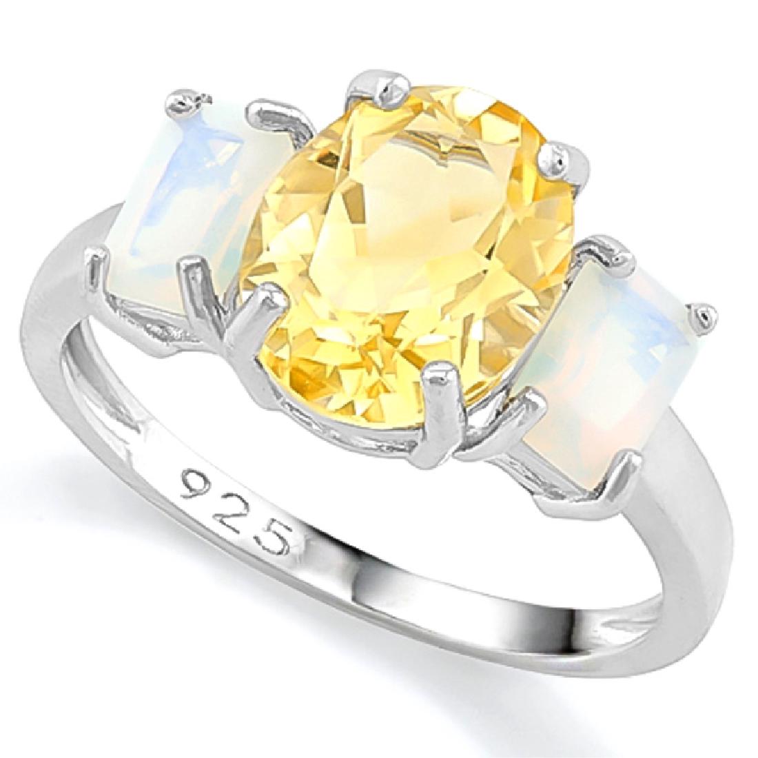 UNIQUE GOLDEN CITRINE/FIRE OPAL TRIPLE STONE RING (1 of 1)