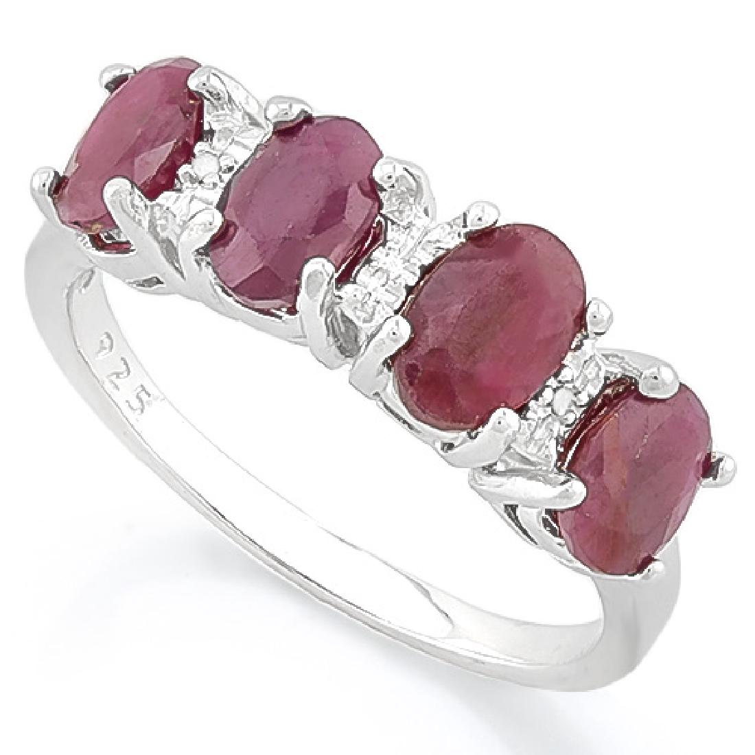 GENUINE 2CT RUBY/DIAMOND ROW STERLING RING (1 of 1)