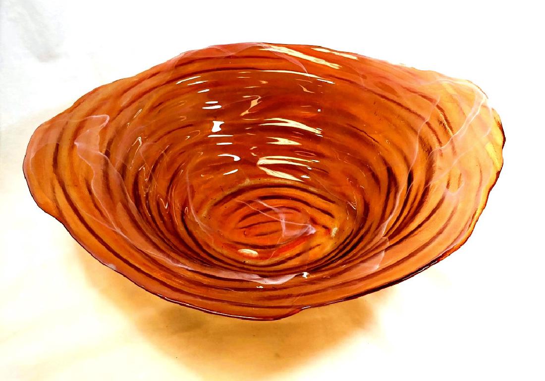 GORGEOUS LIGHT ORANGE DECO GALLERY GLASS BOWL: 19" W MINT CONDITION/GORGEOUS LIGHT ORANGE DECO GALLERY GLASS BOWL