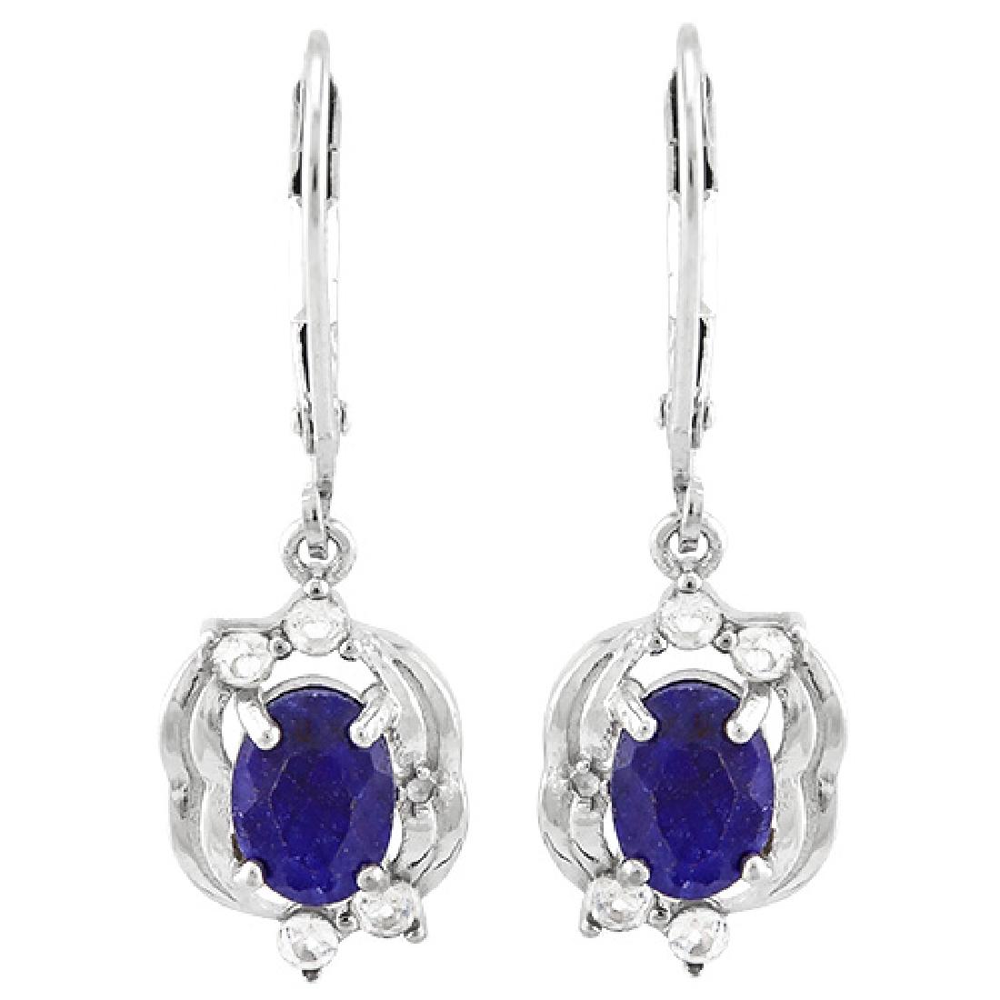 DAZZLING WHITE TOPAZ/BLUE SAPPHIRE STERLING ERGS (1 of 1)