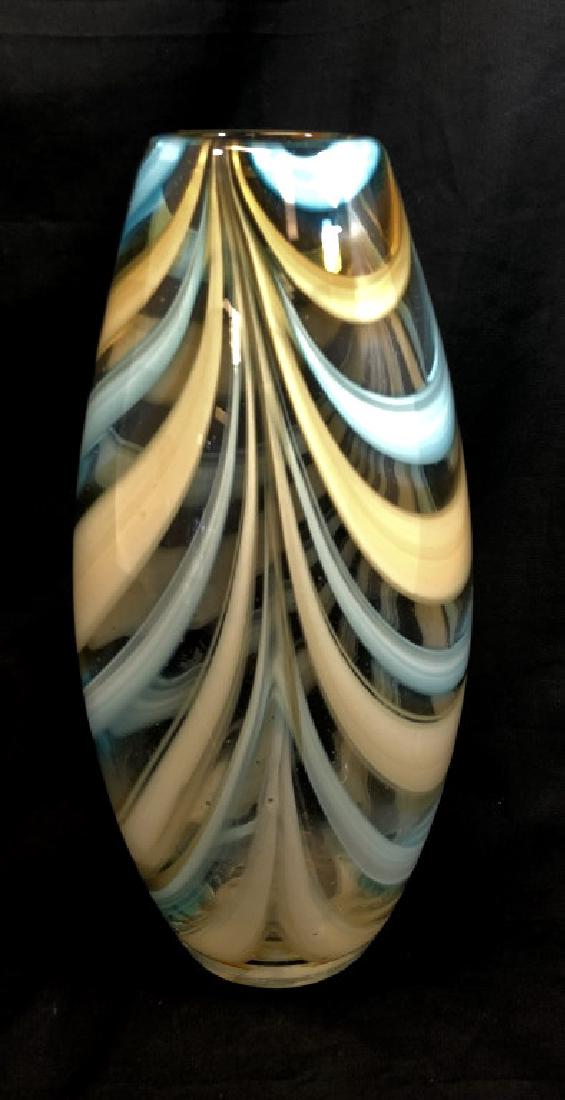 STUNNING MURANO PULLED LINES BLUE/YELLOW VASE (1 of 1)