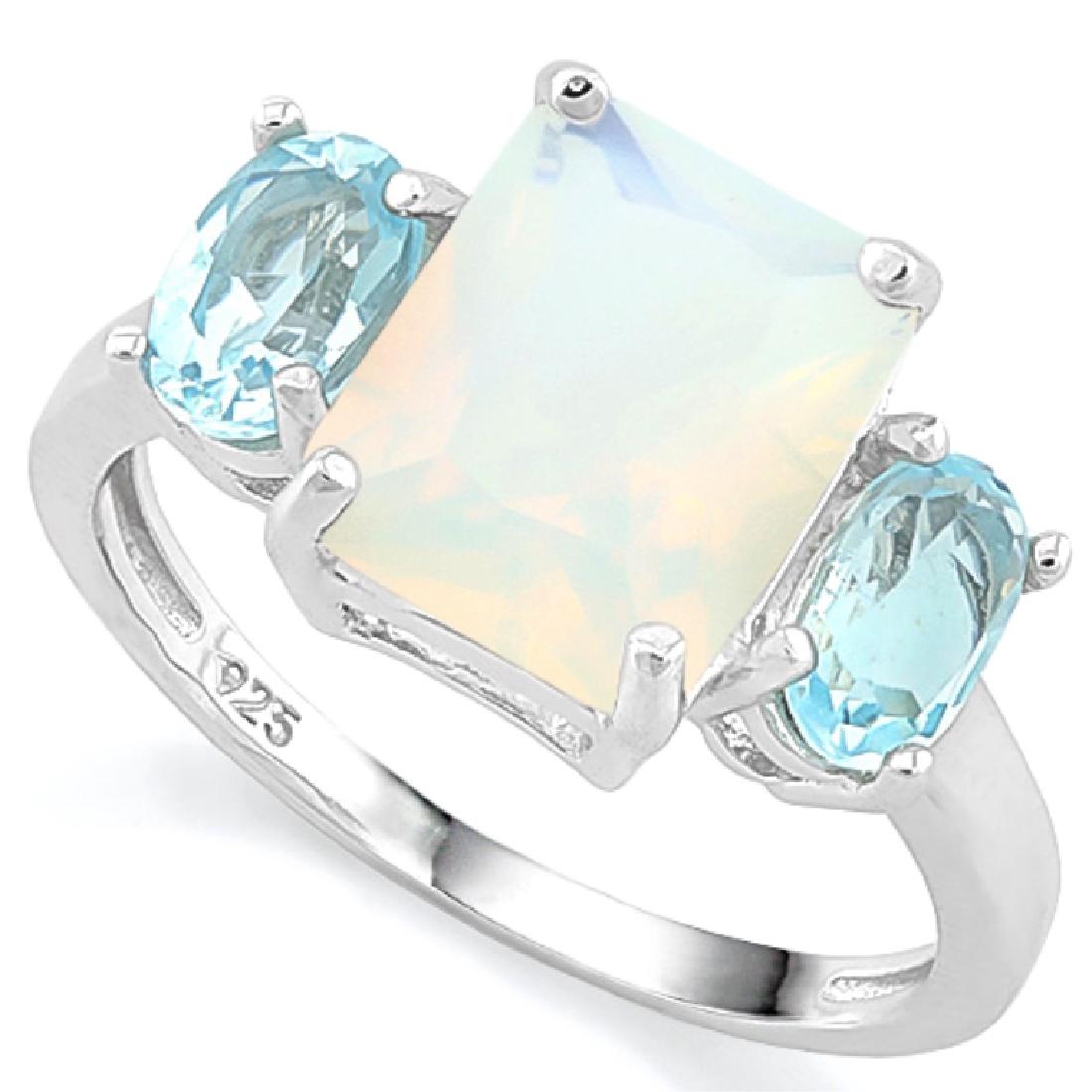 EMERALD CUT 2CT FIRE OPAL/BLUE TOPAZ STERLING RING (1 of 1)
